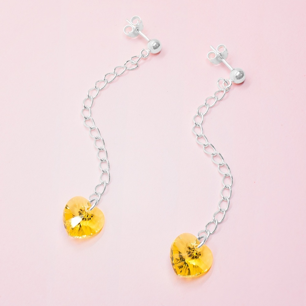 Sterling Silver Handmade Crystal Heart Earrings